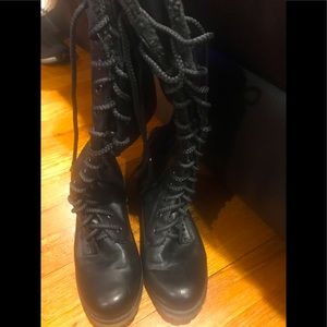 High lace up fleece lined tall leather boots